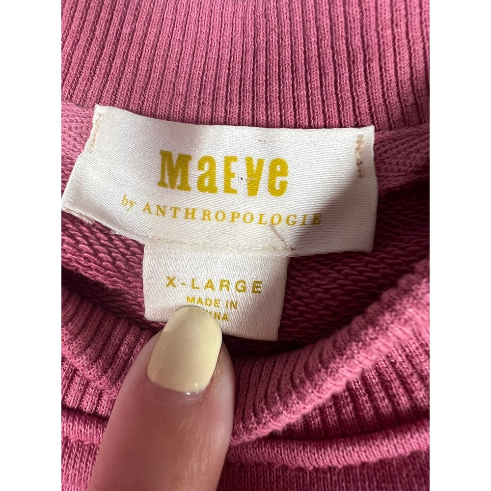 Maeve Anthropologie Mixed Media Puff Sleeve Striped Layered Sweatshirt XL Mauve - Picture 6 of 10